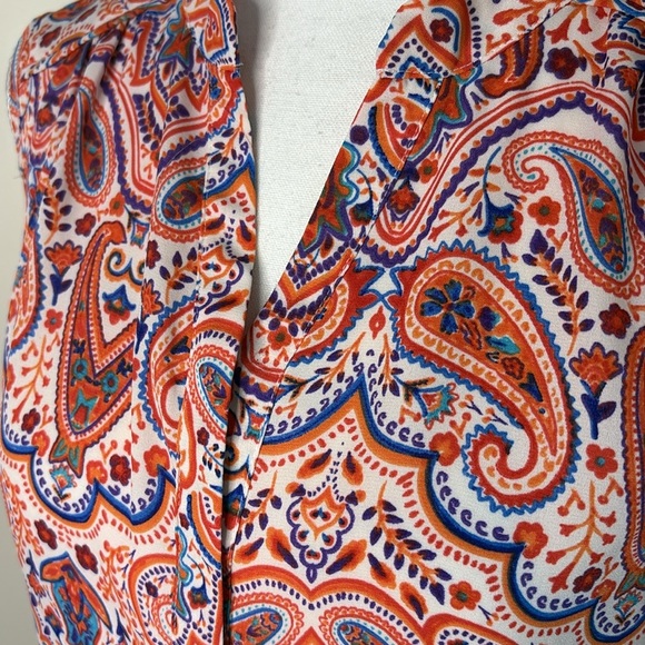 Artisan NY Paisley Sleeveless Blouse - Orange and Blue. Large - Picture 2 of 10